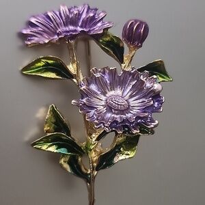 Blooming Flower Brooch Purple Enamel BRR